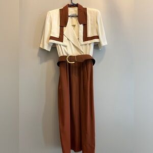 Vintage Midi Dress w Collar | White and copper | Brand: Menu
